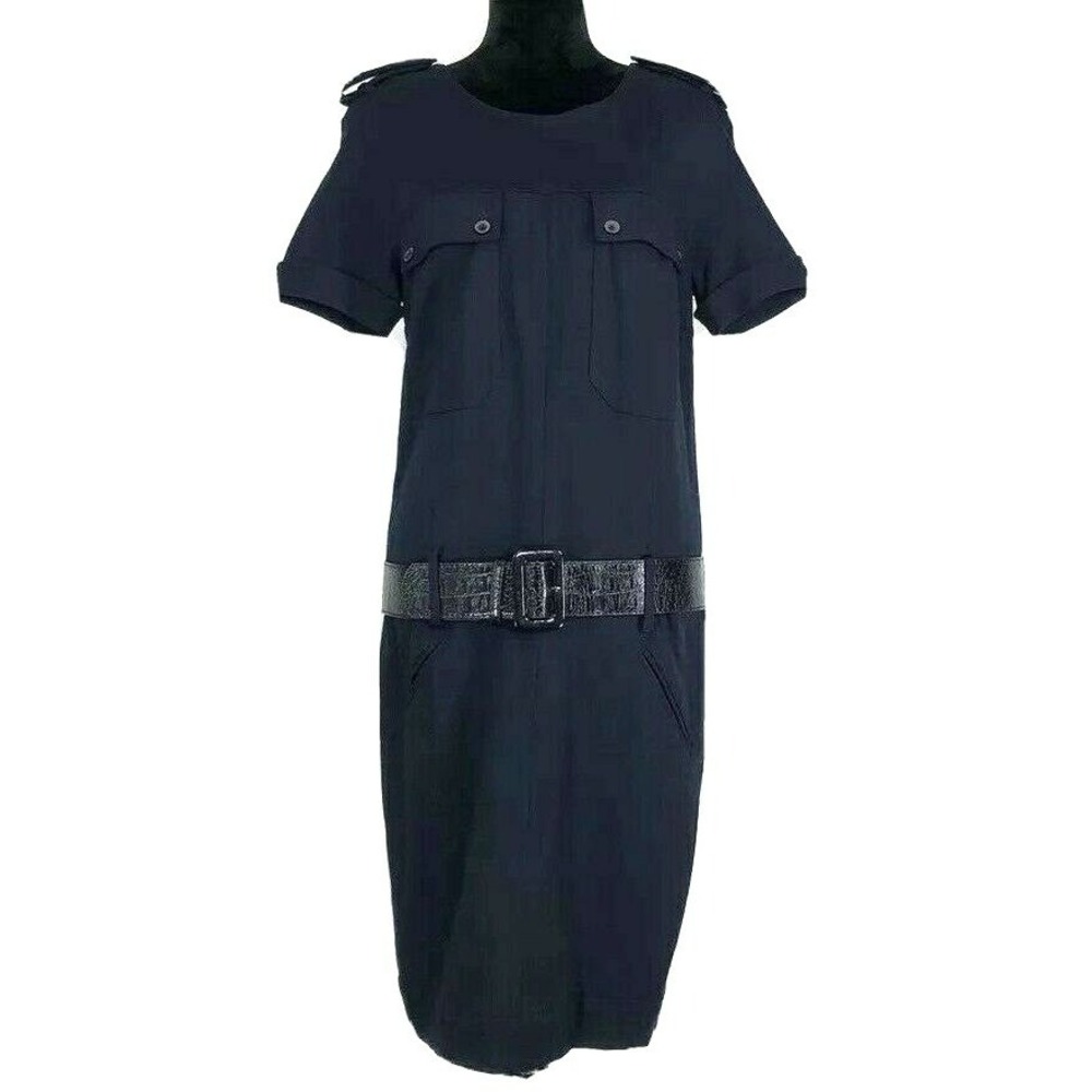 Karl Lagerfeld Dress SMALL Impulse Navy Blue Aviator Shift Pocket Belted